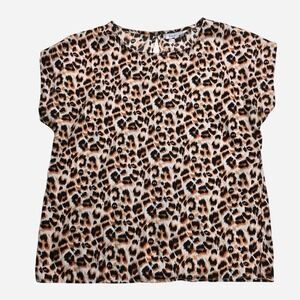 Boulevard Leopard Print Short Sleeve Blouse Womens Medium Tan Black Orange Top